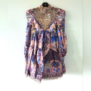 Zimmermann Celestial Swirl Yoke Linen-Blend Minidress